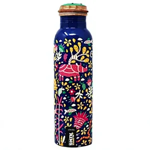 Maroon Mosaic <b>Tile</b> Mandala Printed Pure Copper Water Bottle Eco-friendly Portable Multi-Use Home Use with <b>Coaster</b> Lids - Product Image 5