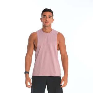 Nueva llegada: Camisetas sin mangas de algodón de color rosa sólido para hombre, transpirables, de gran venta, para gimnasio, entrenamiento, correr y deportes. - Product Image 1