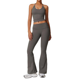 Conjunto de yoga de cintura alta para mujer 2026, talla grande, transpirable, con sujetador, chaleco, pantalones cortos y pantalones acampanados, conjunto sólido para entrenamiento, gimnasio y fitness. - Product Image 3