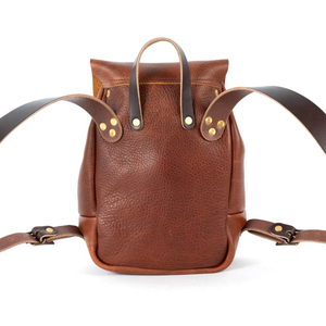 Vintage Genuine Leather Mini <b>Backpack</b> With <b>Drawstring</b> Closure Shoulder Strap Interior Compartment Canvas Lining Daily Use - Product Image 3