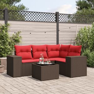 Ensemble de canapés de jardin en polyrotin marron 5 pièces avec coussins - Product Image 1