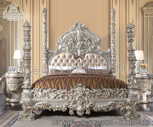 Cama King/Queen Exquisita con Tallado Elaborado, Diseño Vintage Profesional y Elegante, Marco de Madera Tallada, Muebles de Dormitorio Europeos de Lujo - Product Image 3