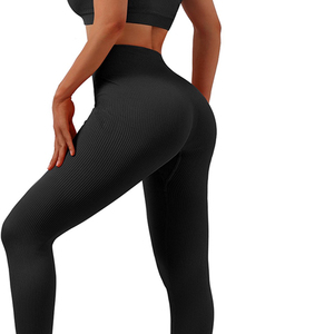 Women's Seamless High Waist Yoga Set Solid Black Racerback Sports Bra Full Length Leggings Four-Way Stretch 2 Piece - Product Image 2