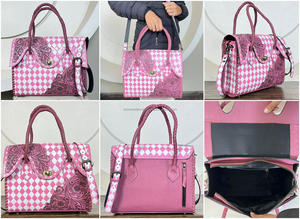 Nouveauté 2026 Sac fourre-tout en cuir de vache véritable à carreaux, style floral, élégant, sac à main pour femme, porté épaule et bandoulière, pour un usage quotidien - Product Image 3