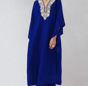 Hot Sale Beautiful Dubai Embroidery Breathable <b>Kaftan</b> Women V Neck Handmade Traditional Islamic Floor Length Polyester Clothing - Product Image 5