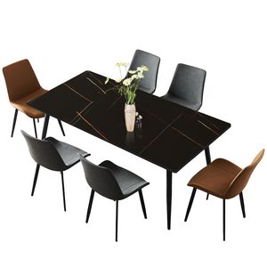 Tavolo da Pranzo in Pietra Sinterizzata/Marmo/Porcellana Dorato e Nero da 63 Pollici per Cucina e Soggiorno, Esclusivo per Uso Domestico - Product Image 2