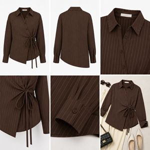 Women's asymmetrical collared button <b>down</b> shirt 100% cotton poplin - Product Image 6