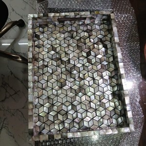 Plateau rectangulaire en mosaïque de coquillages fait main, décoration moderne pour la maison, artisanat artisanal, plateau de service en coquillages naturels incrustés - Product Image 5
