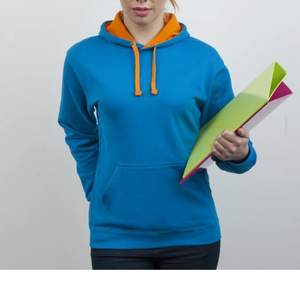Sudadera con Capucha Azul con Forro Naranja, Corte Regular, Algodón, Informal, para Otoño, con Bolsillos, Unisex, Tejida, de Color Sólido - Product Image 2