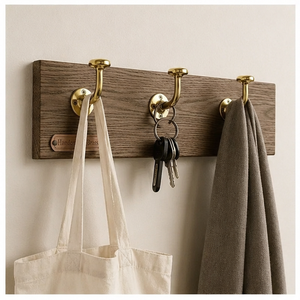 Premium Solid Wood Wall Mounted <b>Coat</b> <b>Rack</b> with 4 Heavy-Duty Solid Brass Hooks Wall Hanger for Bedroom and Bathroom Decor - Product Image 4