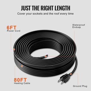 Cavo Riscaldante Autorigenerante da 80FT 5W/FT per Tubi, Nastro Termico per Sciogliere la Neve sul Tetto e Proteggere le Grondaie dal Congelamento - Product Image 5