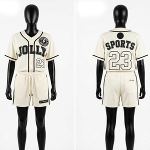 Women Baseball Jersey and Shorts <b>Set</b> 180 GSM Cotton <b>Linen</b> Blend Beige Green Vintage Print Custom Screen Logo Women's <b>Set</b> - Product Image 3