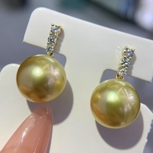 Natural Gold <b>Pearl</b> <b>Earrings</b> with Near-Round Slightly Flawless 925 Sterling Silver Comparable K-Gold Craftsmanship - Product Image 3