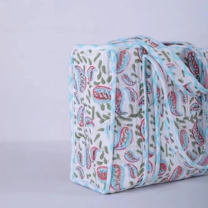 EcoDari Large <b>Waterproof</b> Quilted Cotton Tote Bag Solid Color Blue for White Textile Beach Shopping Bag Zipper Closure Hand - Product Image 3