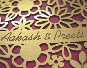 Luxury Indian <b>Wedding</b> Invitation <b>Box</b>, Gold Laser Cut Floral Lid, Personalised Name Plate, Hinged Invitation <b>Box</b> with <b>Cards</b> - Product Image 4