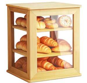 Natural Bamboo Bread Box with Angled Glass Front and Side Handles - Stackable <b>Large</b> Capacity <b>Kitchen</b> Countertop Loaf Storage <b>Bin</b> - Product Image 4