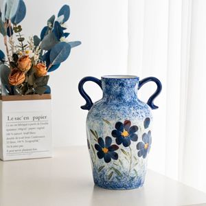 Jarrón de Cerámica Pintado a Mano con Doble Asa, Estilo Mediterráneo, Decorativo para el Hogar, Venta <span class=keywords><strong>al</strong></span> <span class=keywords><strong>Por</strong></span> <span class=keywords><strong>Mayor</strong></span> OEM - Product Image 3