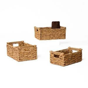 Panier en jacinthe d'eau durable, fait à la main, style vintage, forme rectangulaire, organisateur pour le rangement à domicile ou au bureau, best-seller - Product Image 5