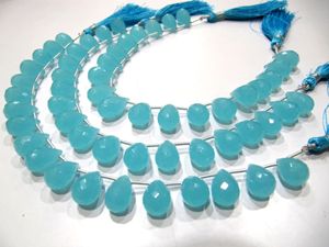 Perles Briolette Goutte d'Eau Facettées Bleues en Calcédoine Aqua 10x14mm, Pierres Précieuses de Haute Qualité pour la Fabrication de Bijoux, Fil de 8 Pouces - Product Image 5