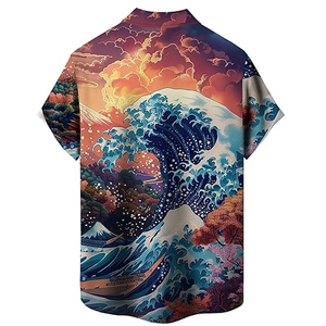 เสื้อเชิ้ตฮาวายลายดอกไม้เขตร้อนแขนสั้นสำหรับผู้ชาย เสื้อเชิ้ตชายหาดลำลองติดกระดุมสำหรับวันหยุดฤดูร้อน - Product Image 4