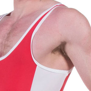 <b>Men's</b> Red <b>Wrestling</b> <b>Singlet</b> With White Trim Seamless Spandex Polyester Athletic Wear For Training And Competition wear - Product Image 5
