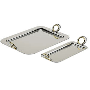 Stainless Steel <b>Rectangular</b> Serving Tray Set With Modern Ring Handles Durable Metal Home Decor Platter For Hotel & Kitchen Use - Product Image 1