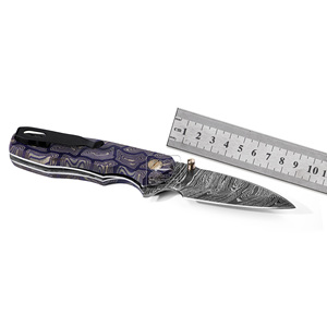Cuchillo Plegable Personalizado de Acero de Damasco con Hoja de Punta Caída y Perilla de Pulgar, Cuchillo de Bolsillo de 18.5cm para Camping al Aire Libre, con Empuñadura de Micarta Antihuellas - Product Image 3