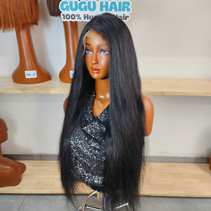 Peluca Natural Lisa Sin Pegamento de 28 Pulgadas, Cabello Humano Virgen Color Negro Azabache, Densidad 200 con Talla de Gorra Promedio - Product Image 1