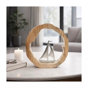 Sculpture de bateau circulaire en bois faite à la main, décoration de table, art moderne pour salon, thème animalier, cadeau artisanal - Product Image 5