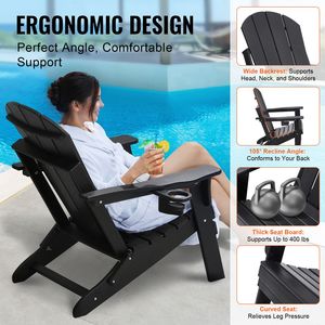 Set di 2 Sedie Adirondack Pieghevoli Portatili per Tutte le Stagioni, Arredo da Esterno con Portabicchieri, Set di Sedie per Braciere per Patio e Giardino - Product Image 4