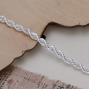 Pulsera de cadena de cuerda de color plateado, diseño retorcido de plata de ley 925 para mujeres y hombres, regalo de boda, joyería, accesorio de moda - Product Image 2