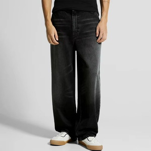 Jeans Baggy en Coton Personnalisés OEM pour Hommes, Noir, Coupe Droite, Jambe Large, Denim, Streetwear, Mode Casual, Jeans pour Hommes de Haute Qualité - Product Image 1