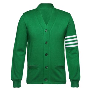 เสื้อคาร์ดิแกนคอวีสีเขียวพรีเมียม แขนยาว สีพื้น ปิดกระดุมอะคริลิก สวมใส่สบายๆ ในฤดูใบไม้ร่วง ทรงพอดีตัว - Product Image 1