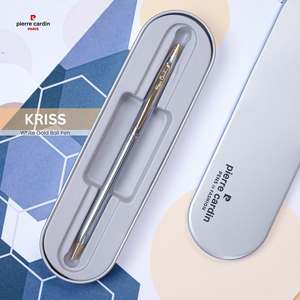 ปากกาลูกลื่นคุณภาพสูงสำหรับของขวัญส่งเสริมการขาย แบรนด์ Pierre Cardin Paris Kriss สีขาวทอง หมึกสีน้ำเงิน หัวปากกา 0.7 มม. เหมาะสำหรับสำนักงานและโรงเรียน - Product Image 1