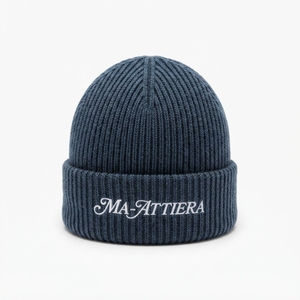 Gorro de Punto Acanalado Azul Oscuro Personalizado, Gorro de Invierno Cálido con Puño y Logotipo Bordado - Product Image 2