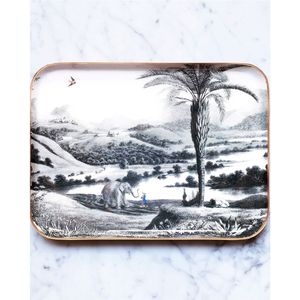 Plateau de service rectangulaire en métal émaillé feuille de palmier de luxe avec bord doré, idéal pour la maison, la table basse, la décoration de mariage - Vente en gros - Product Image 5