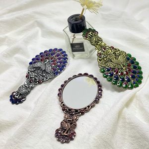 Juego de espejo y peine de metal, espejo de tocador con diseño de pavo real, montaje de sobremesa, con marco, ovalado, espejo de maquillaje multicolor - Product Image 6