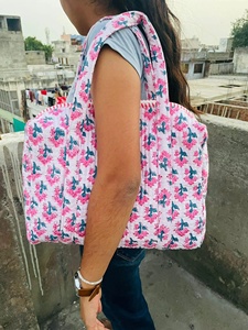 Cotton Quilted Weekender Travel <b>Bag</b> <b>Large</b> Capacity Nappy Tote for Women for Summer Wedding Vacations and Hand Luggage - Product Image 2