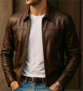 Veste d'hiver pour homme en cuir véritable de haute qualité avec col montant et logo frontal, nouveau design, vente en gros - Product Image 1