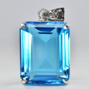 Pendentif en topaze bleue naturelle 110,30 carats, taille émeraude, pierre précieuse en argent sterling 925, certifié IGI, collier de style ethnique, vertus curatives - Product Image 3