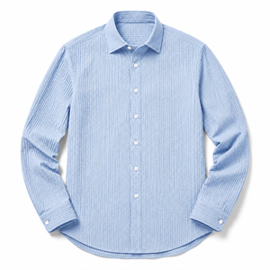 Men's Solid Single Breasted Turn-down Collar Long Sleeve Breathable Woven Plain Dyed 140g Polyester Business Casual <b>Summer</b> <b>Shirt</b> - Product Image 3