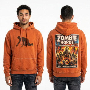 Sudadera con capucha para hombre, color marrón lavado, con estampado gráfico de paisaje de desierto con calaveras derretidas, estilo vintage, extragrande, de forro polar - Product Image 4