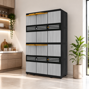 Naiba Mega <b>Portable</b> Plastic Cabinet/<b>Wardrobe</b> with Gray Wood Style Hinged Doors Suitable for Clothing & Bedroom Storage - Product Image 1