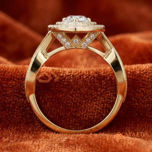 Pear Cut Moissanite Double Halo Engagement <b>Ring</b> Gold Plated <b>Split</b> Shank Pave Band Wedding <b>Ring</b> Luxury Jewelry - Product Image 2