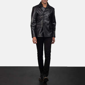 Veste en cuir véritable noire pour homme, style tendance, col rabattu, double boutonnage, vêtement décontracté pour l'automne - Product Image 6