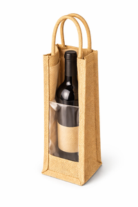 Eco Friendly Jute <b>Wine</b> Bottle Tote <b>Bag</b> with Transparent Window Reusable Gift Packaging - Product Image 4
