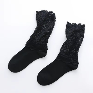 Calcetines de media pantorrilla de encaje personalizados al por mayor para adolescentes, calcetines largos de algodón, proveedor y fabricante OEM - Product Image 4