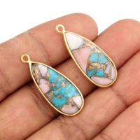 Pendentif Briolette Lisse en Argent Sterling 925 de Haute Qualité avec Turquoise, Opale et Cuivre, Style Poire 10x28mm, Plaqué Or
