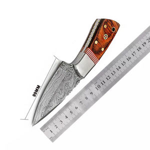 Cuchillo de Caza y Camping de Acero de Damasco de Alta Calidad con Mango de Acero de Damasco y Hoja con Patrón Artístico, Personalizable OEM - Product Image 1