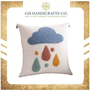 Tufted Cloud Raindrop <b>Throw</b> <b>Pillow</b> Square Cotton Embroidery Design Minimalist Decorative Cushion Cover Washable Hand Wash - Product Image 2